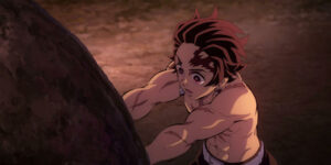 Tanjiro Moves The Boulder